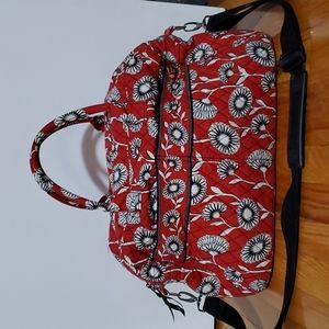 Vera Bradley Cotton Quilted Weekender Travel Bag in Red Deco Daisy Pattern
